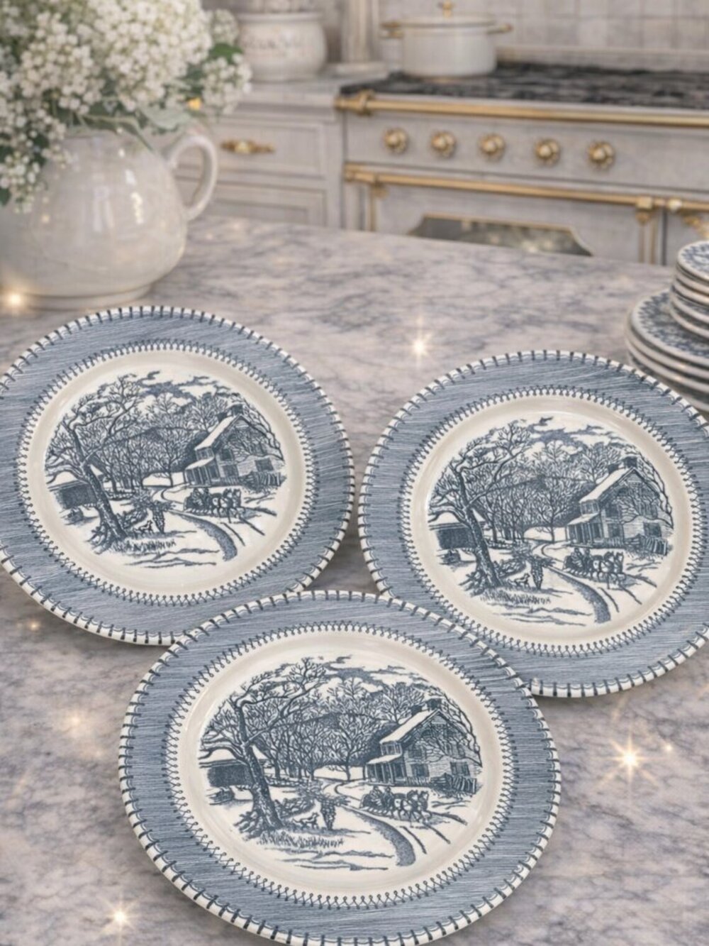 Currier & Ives Knowles Set of 3 Dinner Plates Country Life